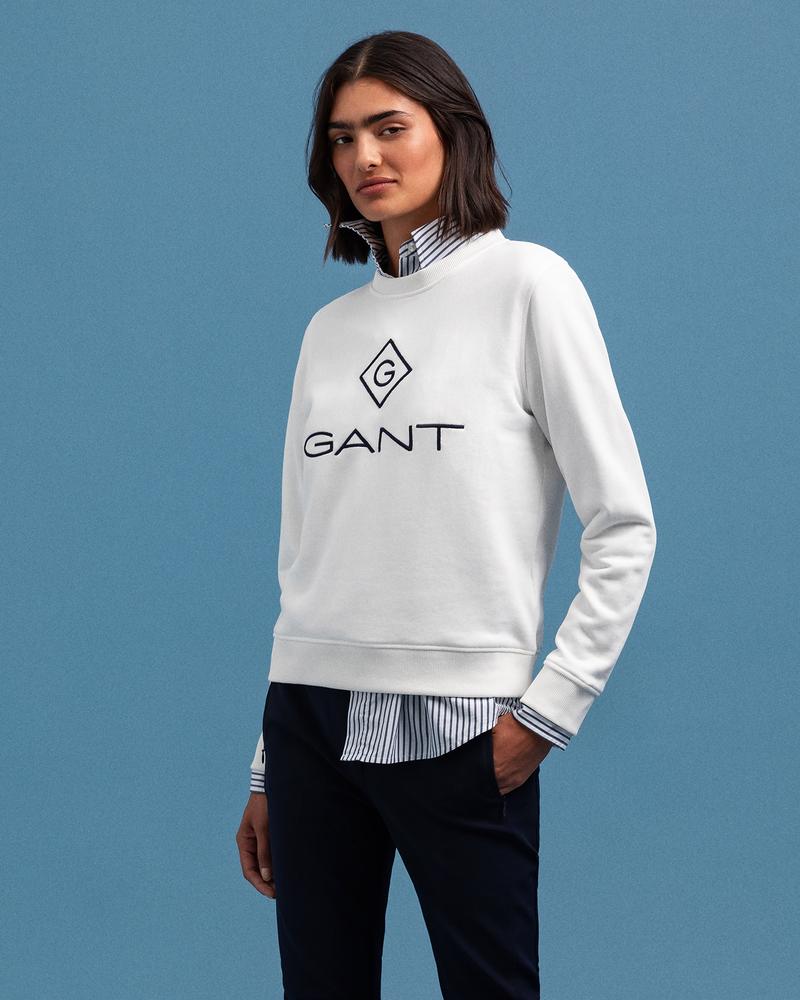 GANT Kadın Beyaz Relaxed Fit Sweatshirt