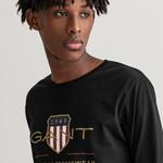GANT Erkek Siyah Baskılı Uzun Kollu T-shirt