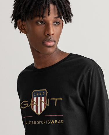 GANT Erkek Siyah Baskılı Uzun Kollu T-shirt_4