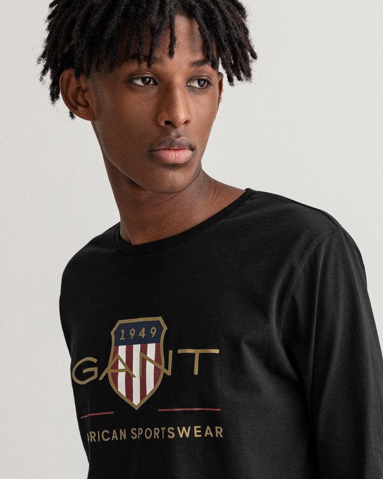 GANT Erkek Siyah Baskılı Uzun Kollu T-shirt_4