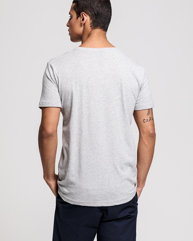 GANT Erkek Açık Gri Melanj Slim Fit V Yaka T-Shirt