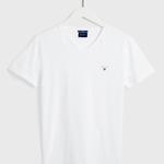 GANT Erkek Beyaz Slim Fit V Yaka T-Shirt
