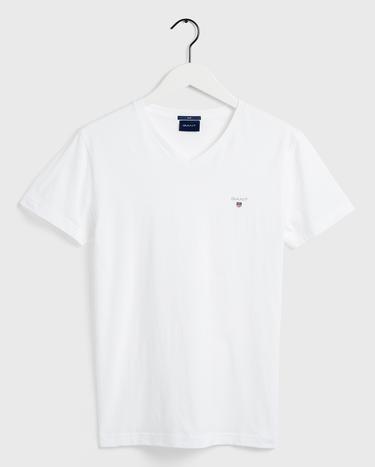 GANT Erkek Beyaz Slim Fit V Yaka T-Shirt_2