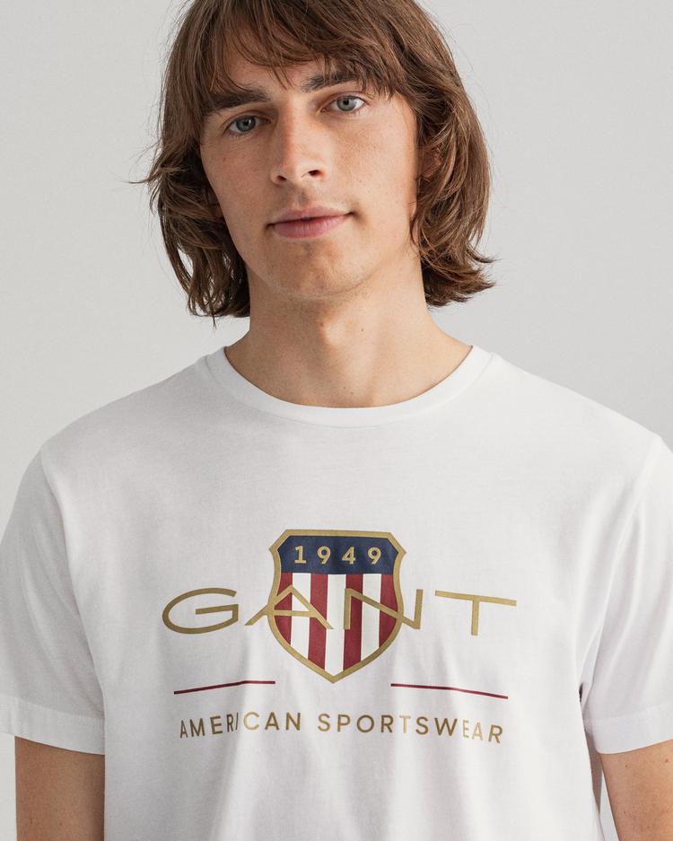Gant Erkek Beyaz Regular Fit Logolu T-shirt