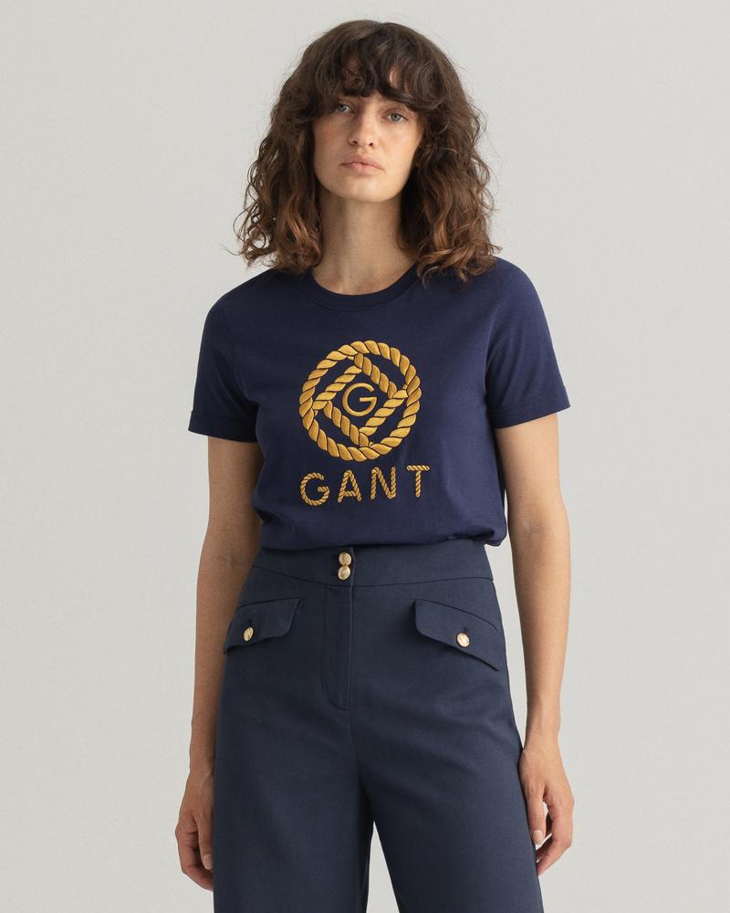 Gant Kadın Lacivert Relaxed Fit Logolu T-shirt