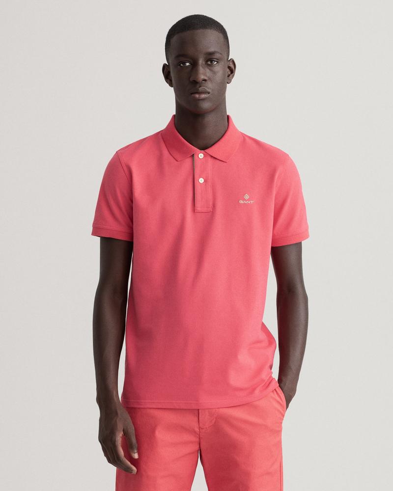 Men's pink regular Gant polo shirt