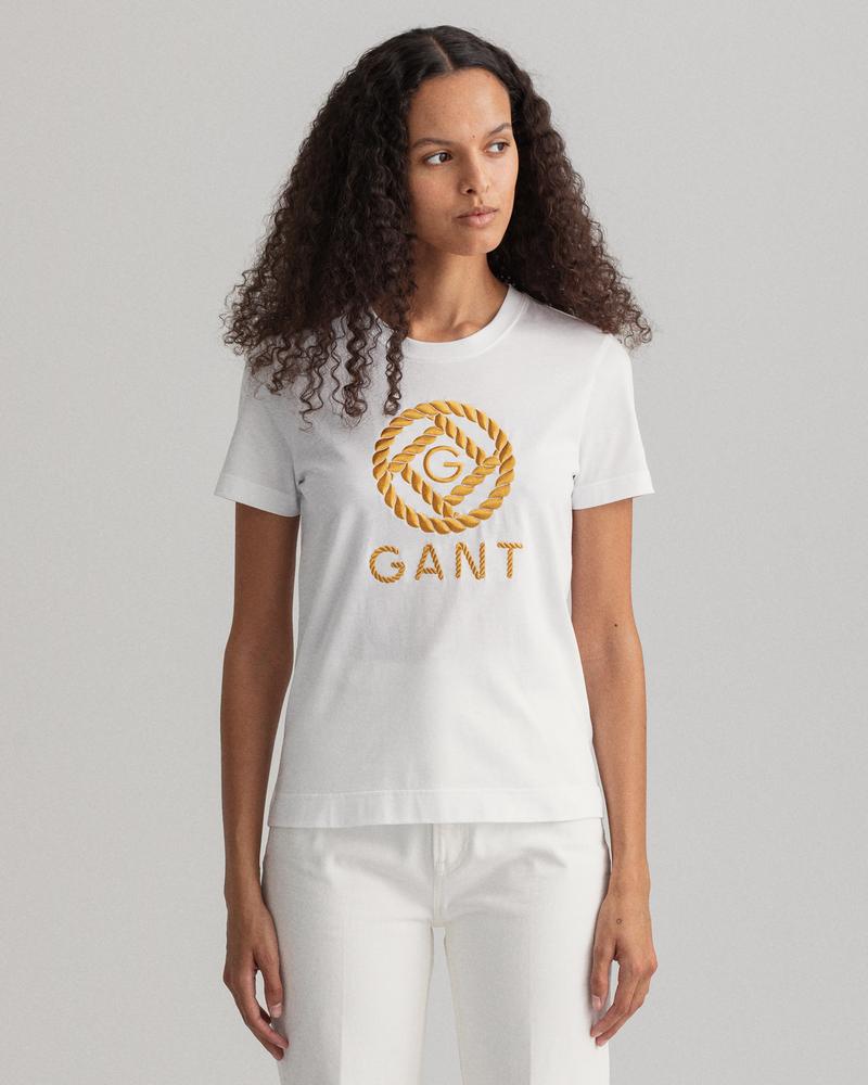 Gant Kadın Beyaz Relaxed Fit Logolu T-shirt