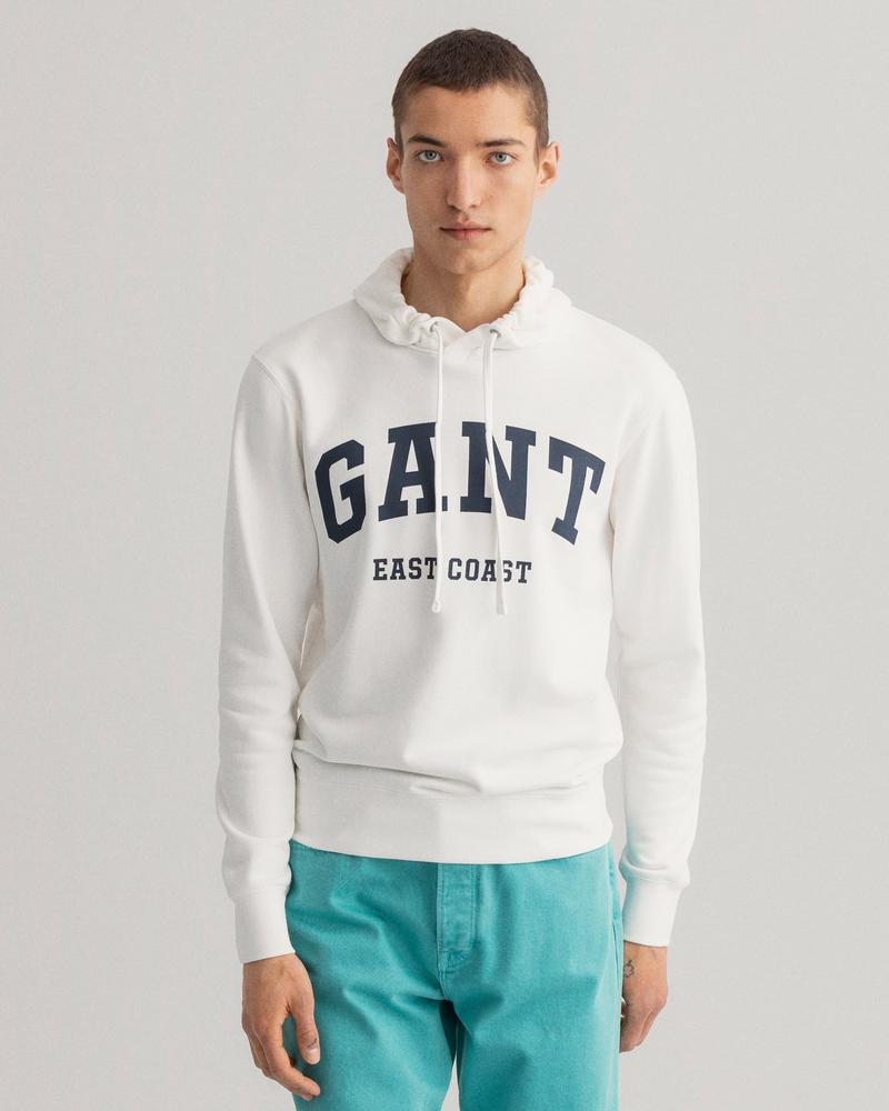 Gant Erkek Beyaz Regular Fit Kapüşonlu Baskılı Sweatshirt
