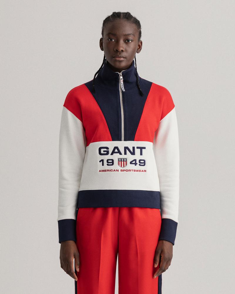 Gant Kadın Beyaz Relaxed Fit Yarım Fermuarlı Logolu Sweatshirt