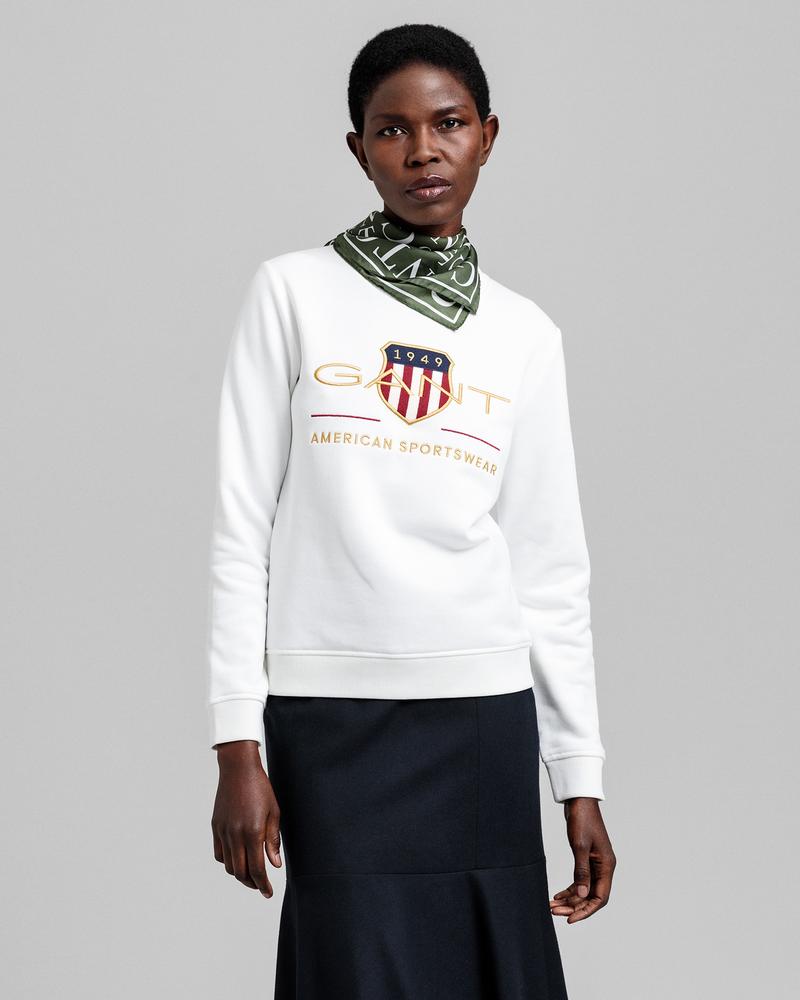 Gant Kadın Beyaz Regular Fit Logolu Sweatshirt