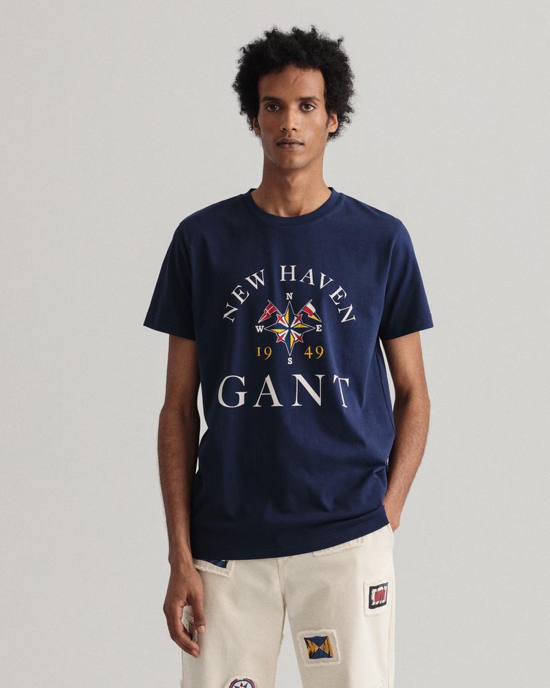 Gant Erkek Lacivert Regular Fit Baskılı T-shirt