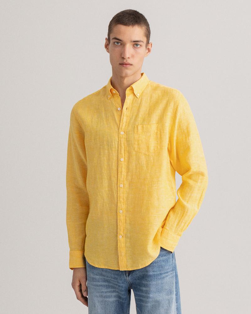 Gant Erkek Sarı Regular Fit Keten Gömlek
