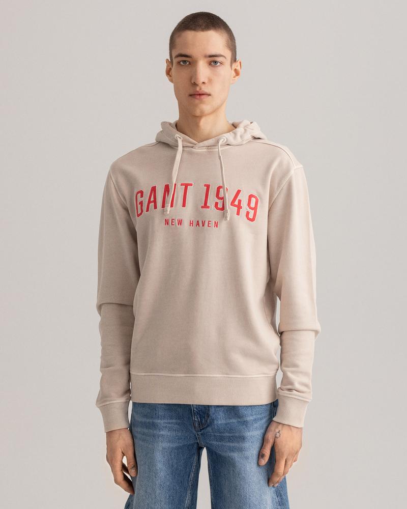Gant Erkek Bej Regular Fit Kapüşonlu Baskılı Sweatshirt