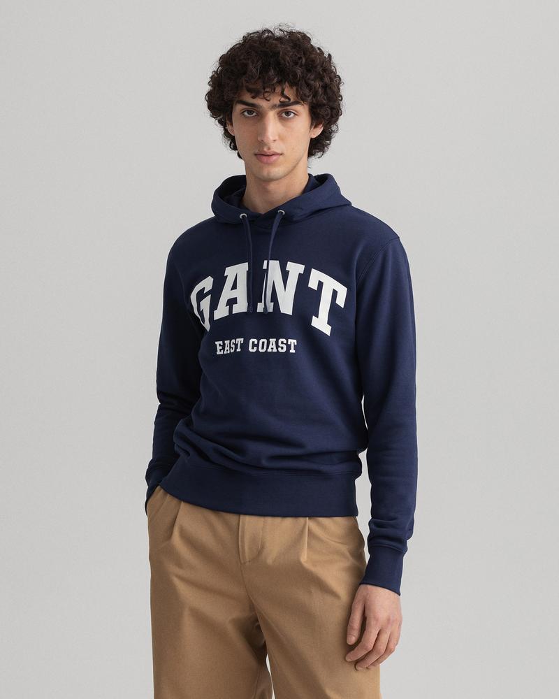 Gant Erkek Lacivert Regular Fit Kapüşonlu Baskılı Sweatshirt