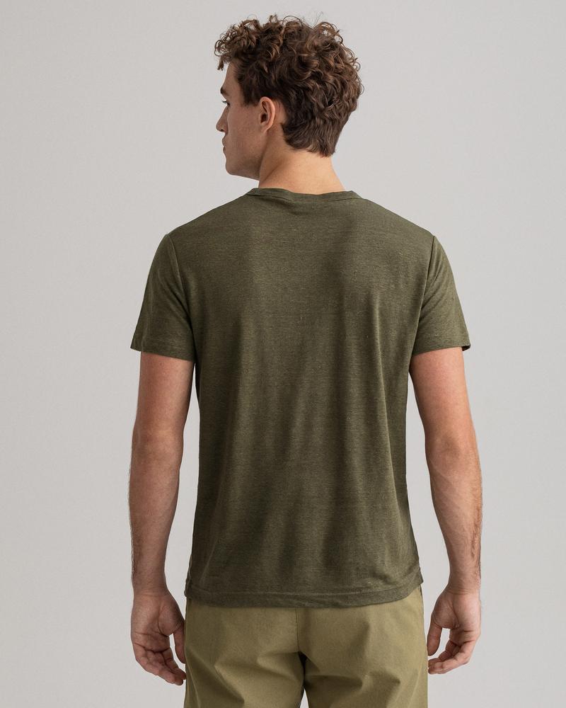 Gant Erkek Yeşil Regular Fit Keten T-shirt