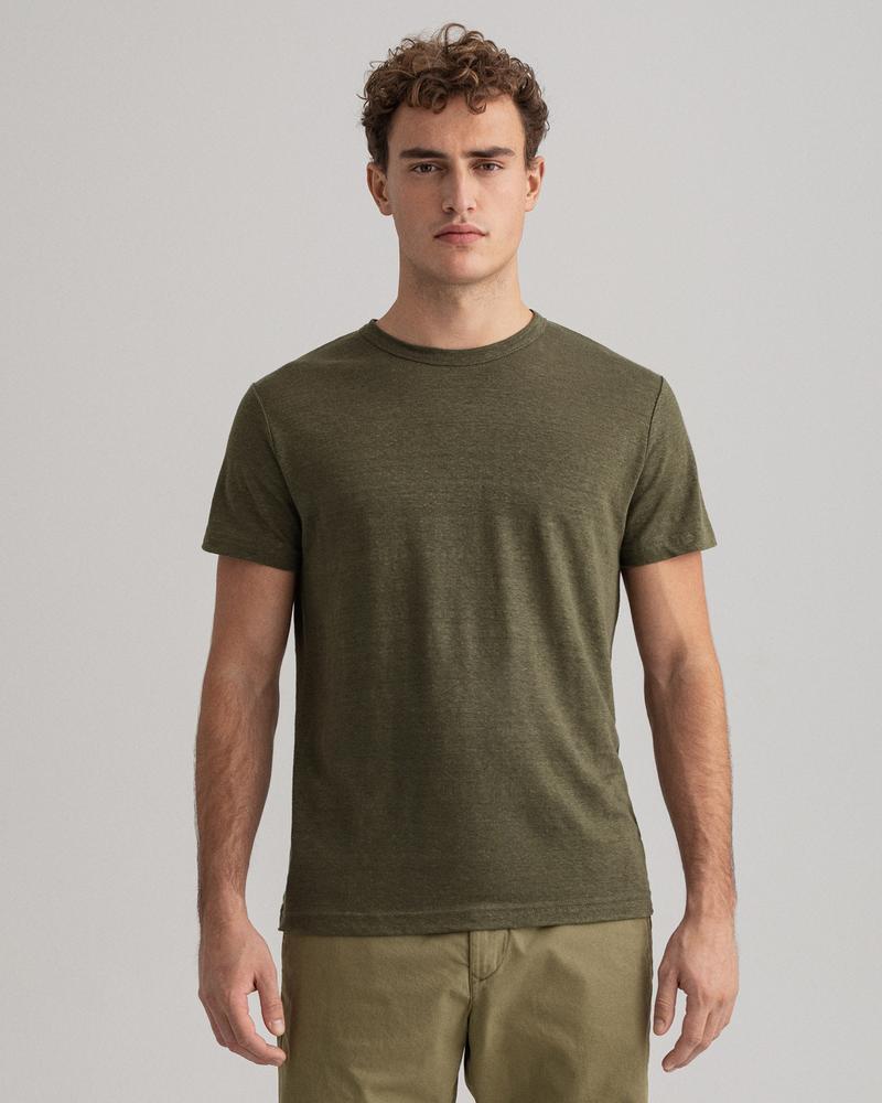 Gant Erkek Yeşil Regular Fit Keten T-shirt