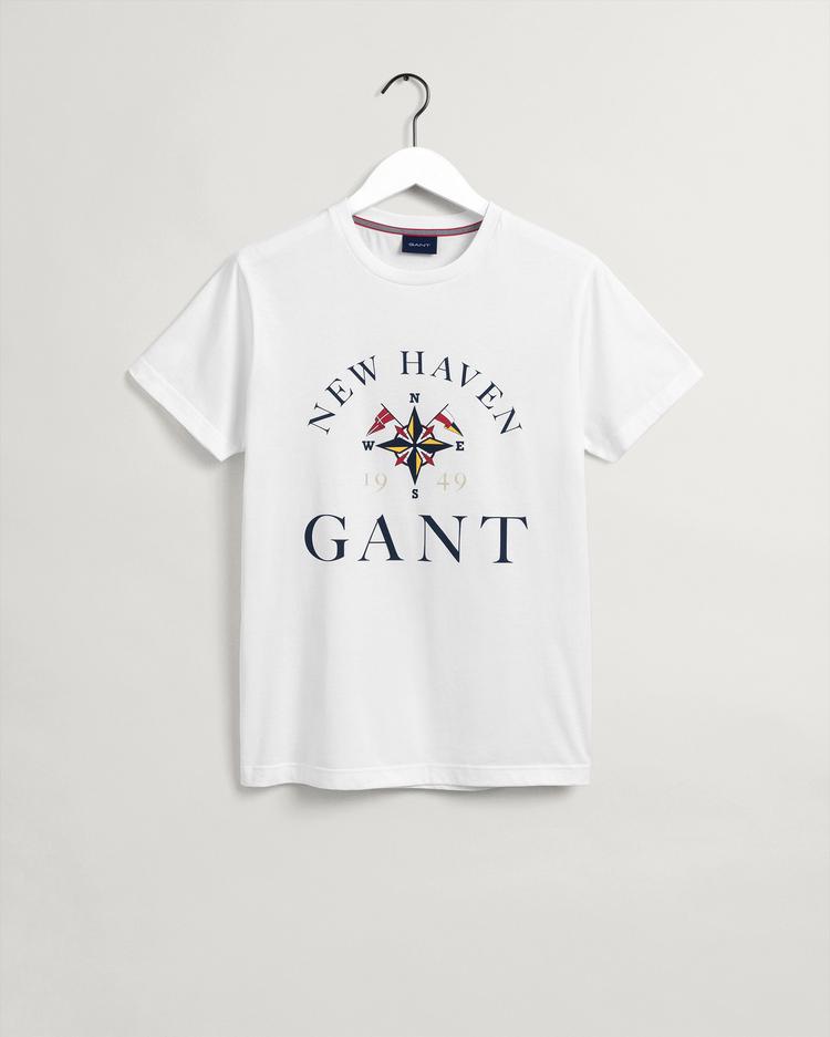 Gant Erkek Beyaz Regular Fit Baskılı T-shirt