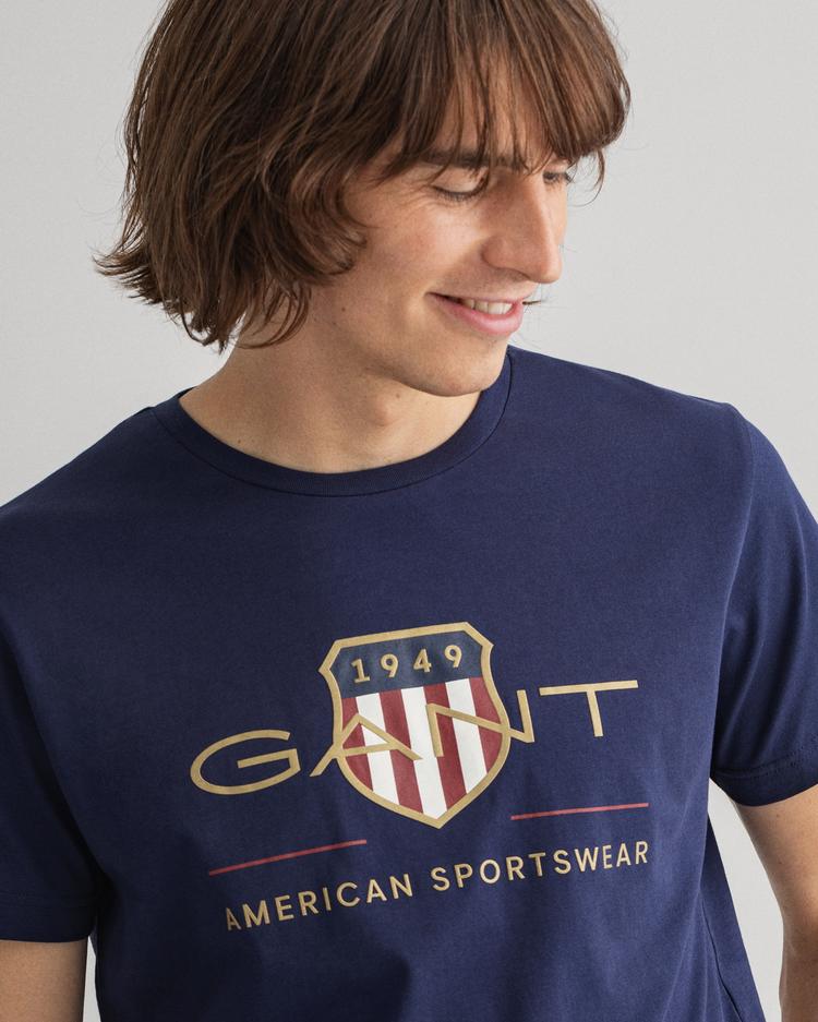 Gant Erkek Lacivert Regular Fit Logolu T-shirt