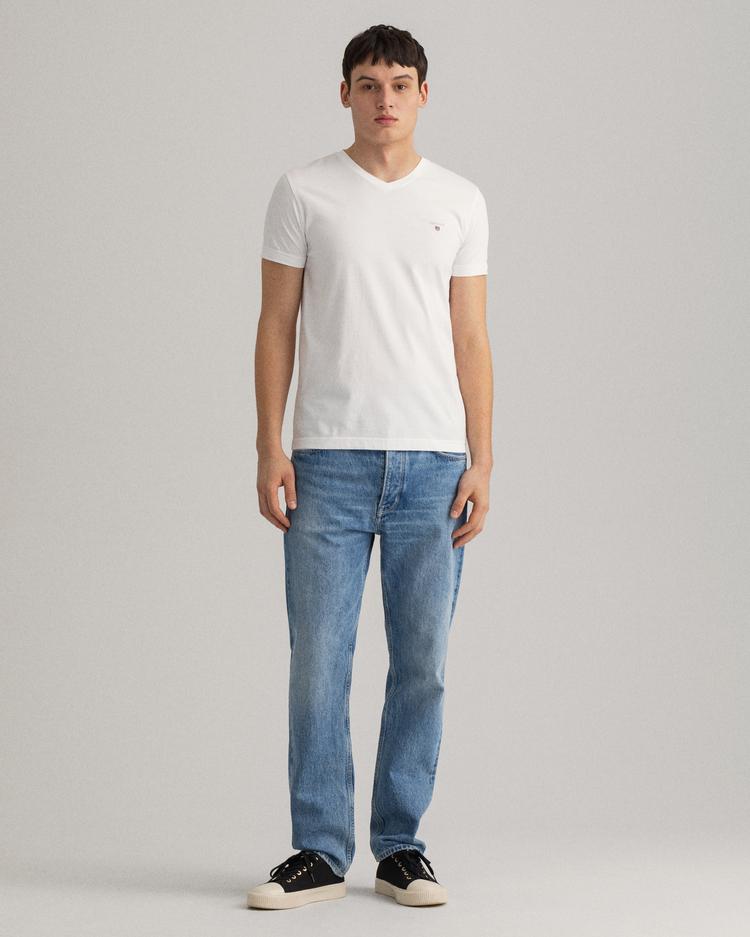 Gant Erkek Beyaz Slim Fit V Yaka T-shirt