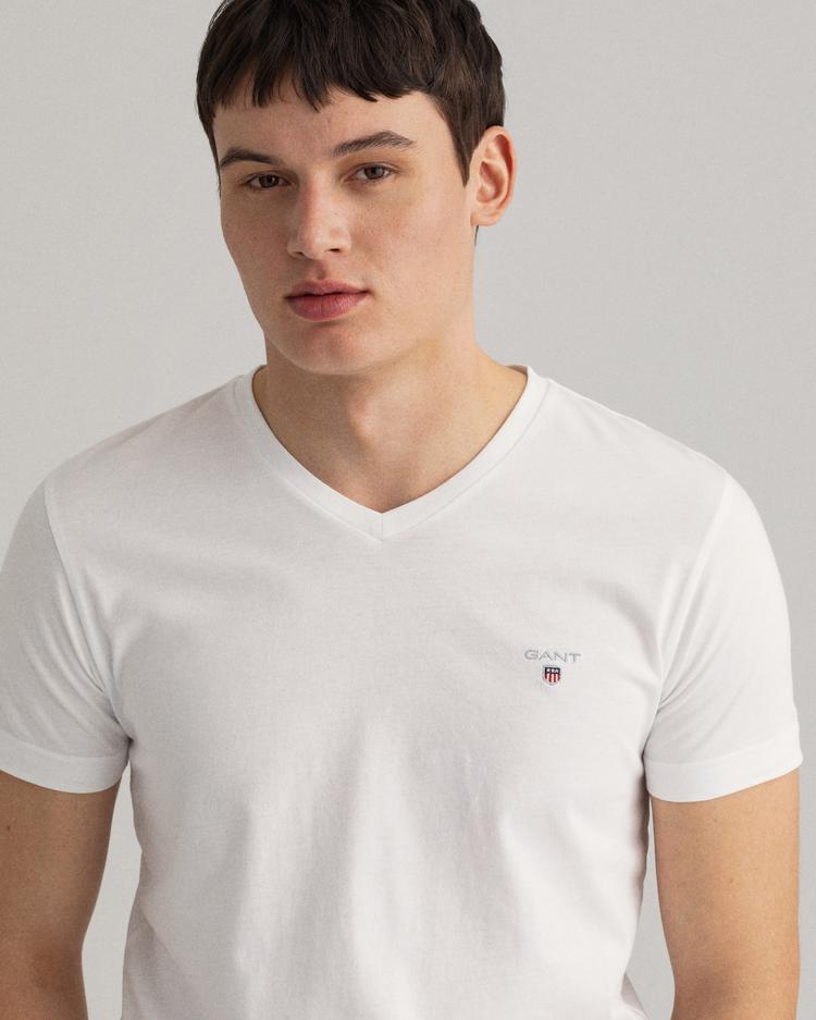 Gant Erkek Beyaz Slim Fit V Yaka T-shirt