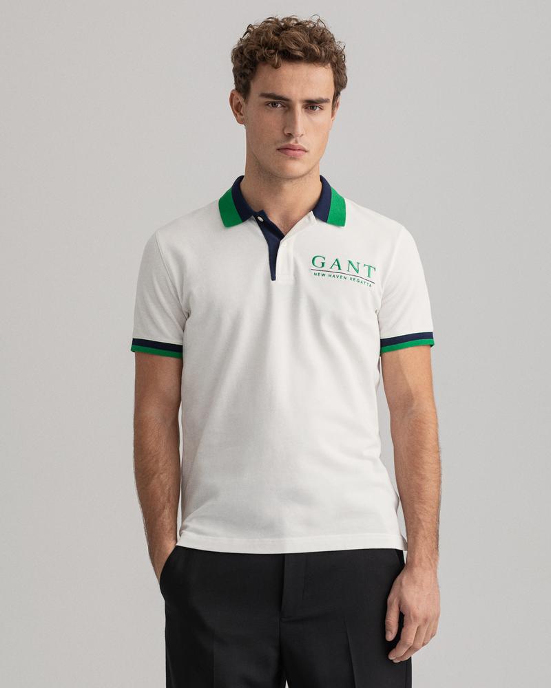 Gant Erkek Beyaz Regular Fit Baskılı Polo